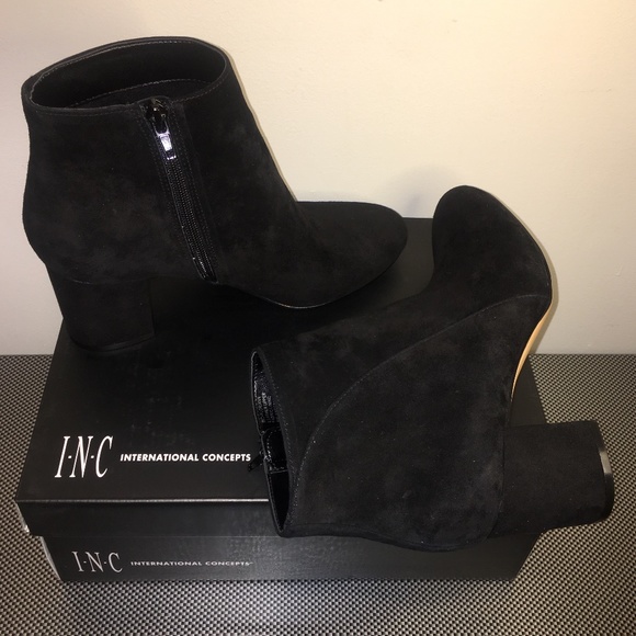 INC Suede Block Low Heel Ankle Zip Booties - Picture 8 of 9